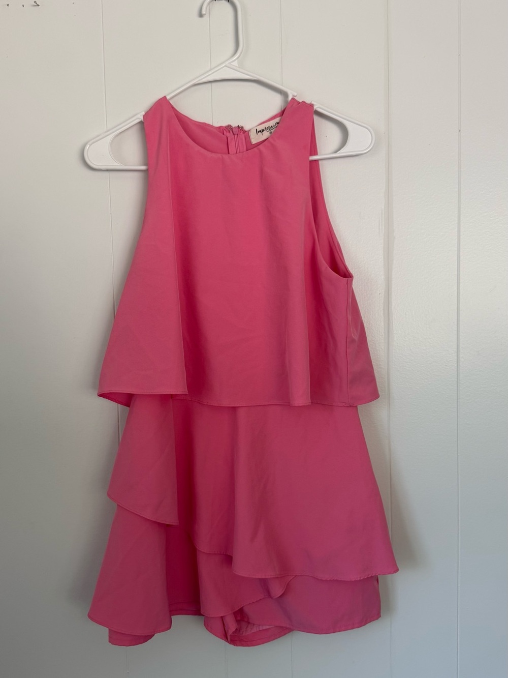 Impressions Bright Pink Layered Party Romper Women’s